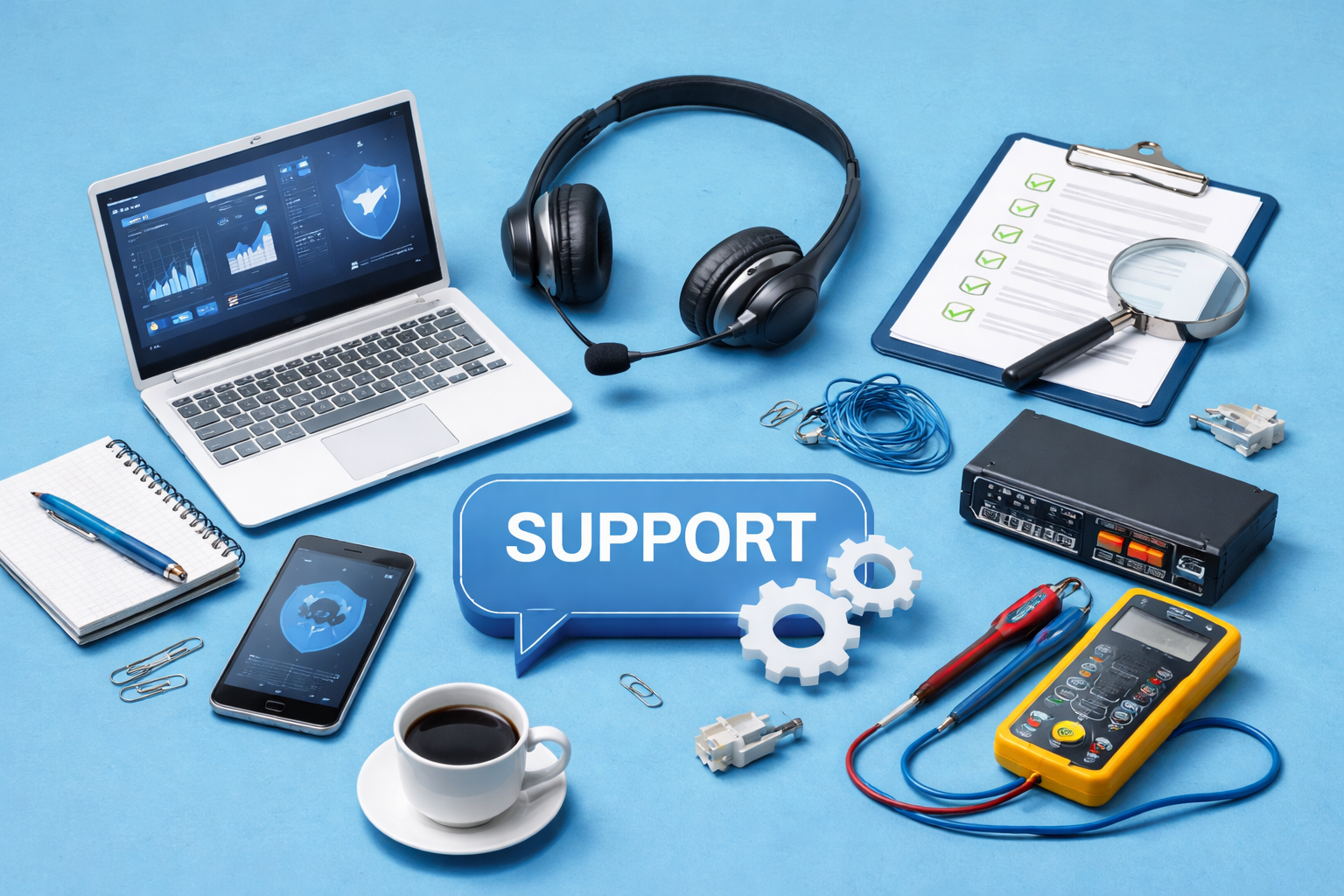 POS terminal in front of network rack inside a real business environment